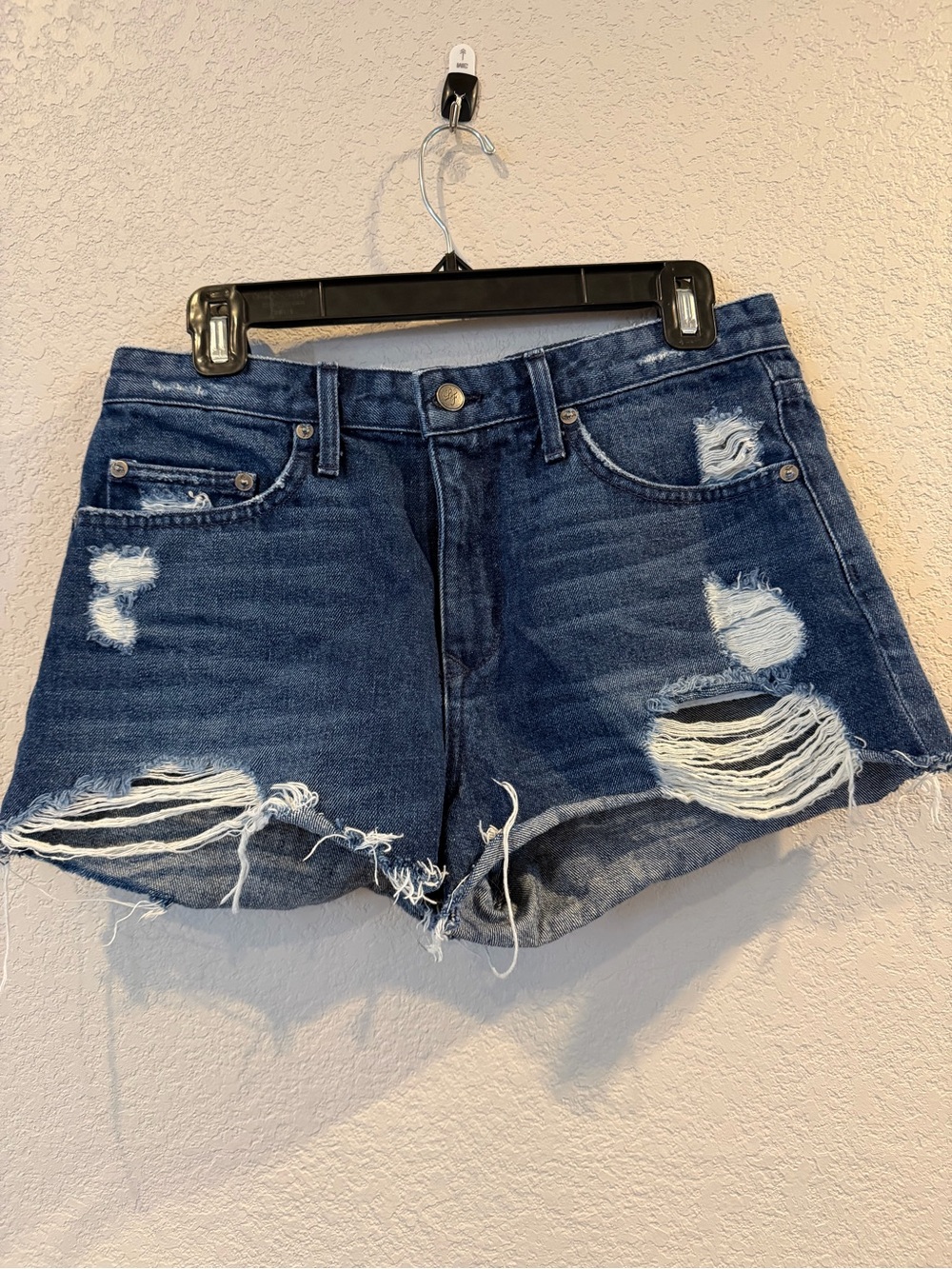 Lovers + Friends Dark Indigo Distressed Denim Cutoff Shorts
